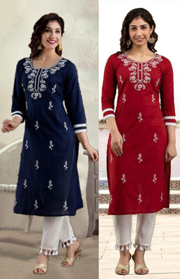 SISTO Women Embroidered Straight Kurta(Multicolor)