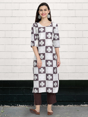 EthnicBasket Women Printed A-line Kurta(Grey, Brown)