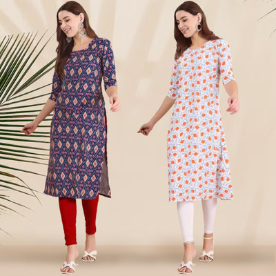 1 Stop Fashion Women Printed Straight Kurta(Multicolor)