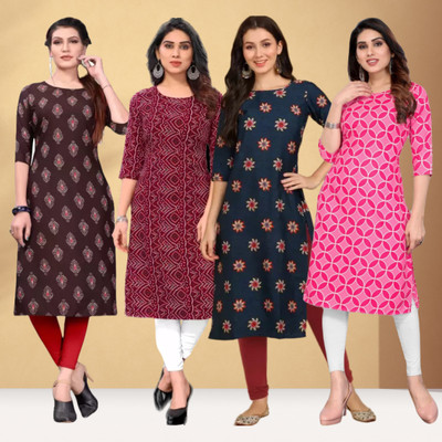 Hiral Women Printed Straight Kurta(Red)