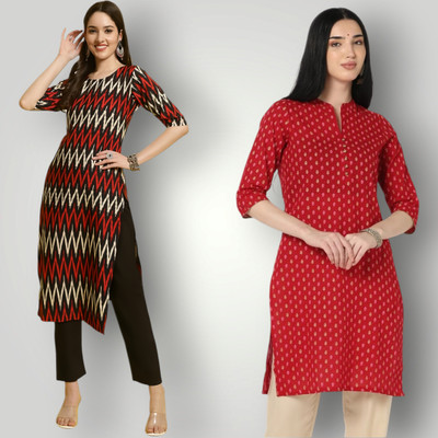 KALLAXI Women Self Design Straight Kurta(Multicolor)