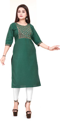 ANITA LYCRA Women Embroidered A-line Kurta(Green)