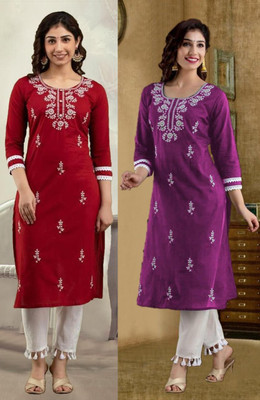 HouseOfCommon Women Chikan Embroidery Straight Kurta(Multicolor)