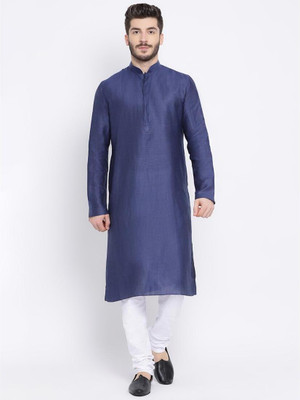 Namaskar Men Solid Straight Kurta(Blue)
