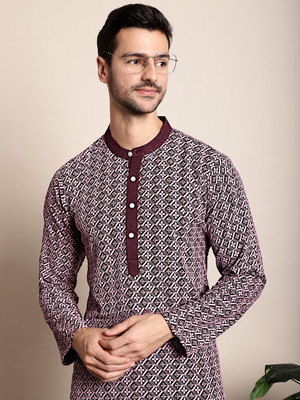 ANOUK Men Embroidered Straight Kurta(Brown)
