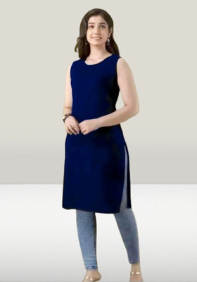 KANGAROO Women Solid Straight Kurta(Dark Blue)