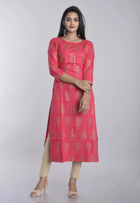 KBZ Women Printed Straight Kurta(Pink)