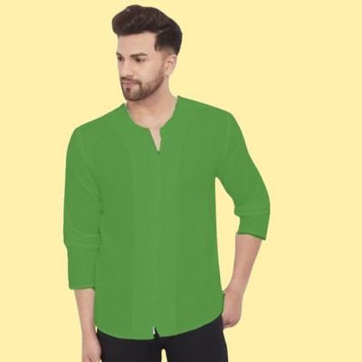 GAINELL Men Solid Straight Kurta(Green)