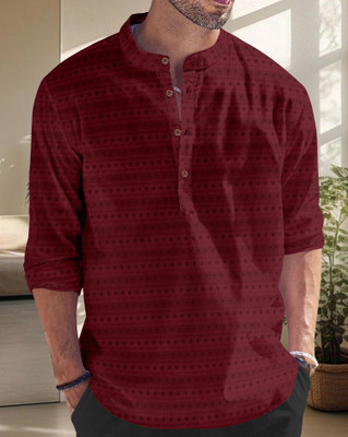 SPOQUE Men Printed Straight Kurta(Maroon)