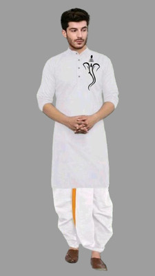Mamata biswas Men Printed Straight Kurta(Grey)
