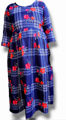 S R F Women Block Print Anarkali Kurta(Blue)