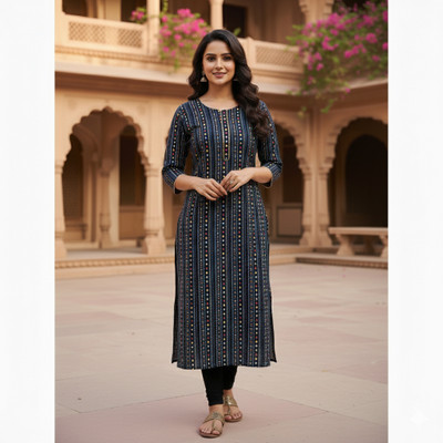 FASTCLO Women Printed A-line Kurta(Black)