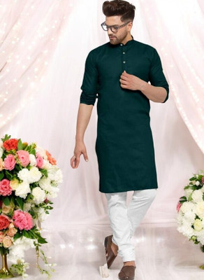 Krisha trend Men Solid Straight Kurta(Dark Green)