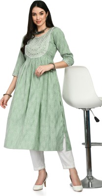 AnjuShree Choice Women Embroidered Anarkali Kurta(Green, Silver)