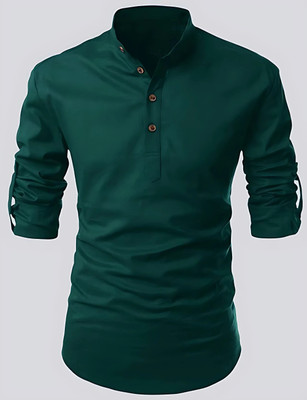 krishu Men Solid Straight Kurta(Green)