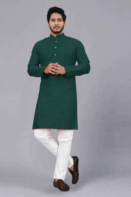 HOC's Men Self Design Straight Kurta(Green)