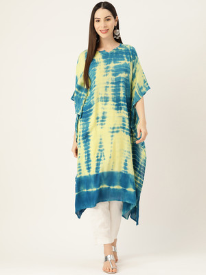 maaesa Women Dyed/Ombre Kaftan Kurta(Blue)