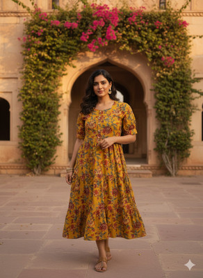 Gs Dress With Style Women Fit and Flare Yellow Midi/Calf Length Dress