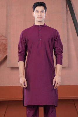 french crown Men Solid Ethnic Dress Kurta(Pink)