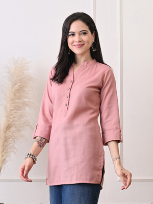 Akshatani Women Solid Straight Kurta(Pink)