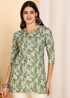 Laliitatex Women Printed A-line Kurta(Light Green, White)