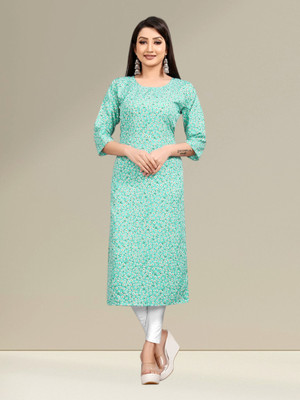 FABTOWN Women Printed Flared Kurta(Light Blue)