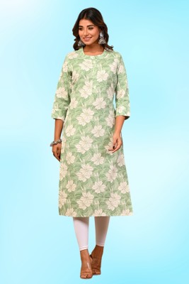 AARONEE Women Printed A-line Kurta(Green, White)