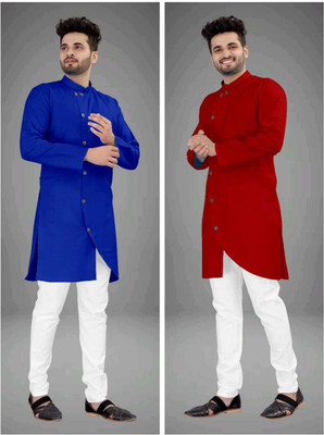 CRYSTALREVENUE Men Solid Trail Cut Kurta(Multicolor)
