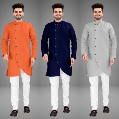 DIAMOND CLUSTER Men Self Design Trail Cut Kurta(Multicolor)