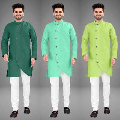 GRATITUDE ROCK Men Solid Asymmetric Kurta(Multicolor)