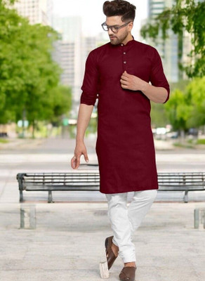 Krisha trend Men Solid Straight Kurta(Maroon)