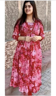 JAS CREATION Women Printed Flared Kurta(Red)