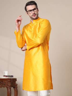 ADHIRAJAN Men Solid Straight Kurta(Yellow)