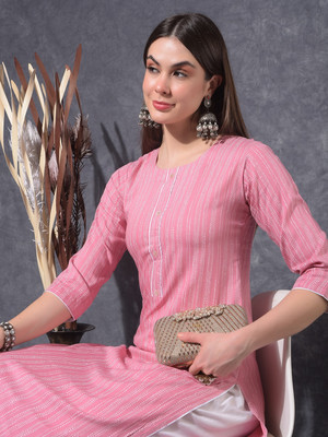 Mamoose Women Self Design A-line Kurta(Pink)