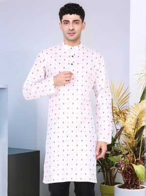 Moda Rapido Men Printed Straight Kurta(Brown)