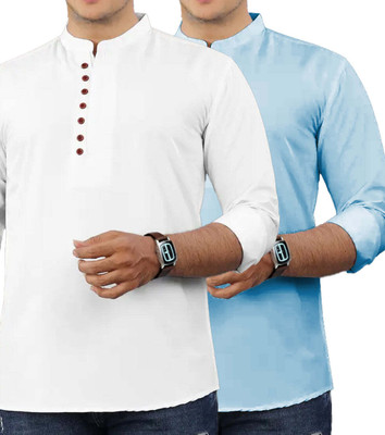 VIMASUTI Men Solid Straight Kurta(Light Blue)