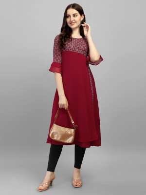 ALC Creations Women Printed A-line Kurta(Maroon)