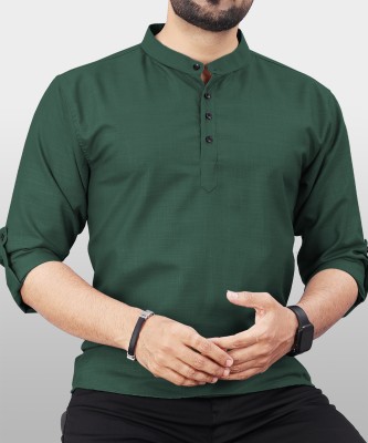 VeBNoR Men Solid Straight Kurta(Green)