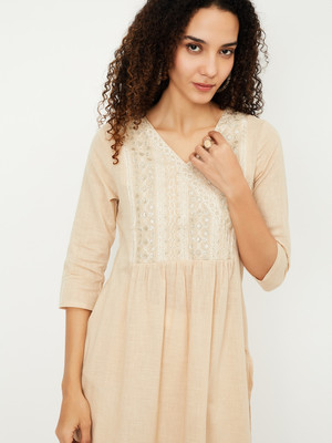 MAX Women Self Design A-line Kurta(Beige)