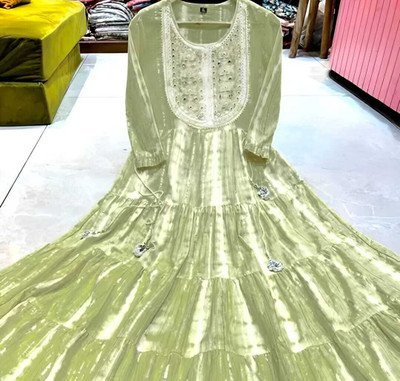 SHIV TEXTILE Women Printed Anarkali Kurta(Light Green)