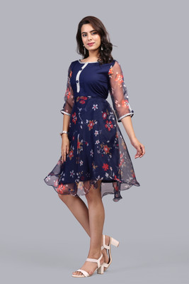 FULPARI Women Printed Anarkali Kurta(Dark Blue)