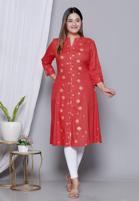 Patni Ethnic Women Self Design A-line Kurta(Red)