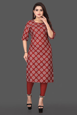 RANGRASIYA CORPORATION Women Geometric Print Straight Kurta(Orange)