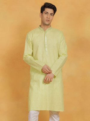 VASTRAMAY Men Solid Straight Kurta(Light Green)
