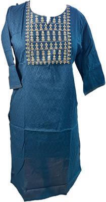 SM PRODUCTS Women Printed A-line Kurta(Blue)