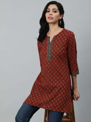 DORIYA Women Printed Straight Kurta(Red)