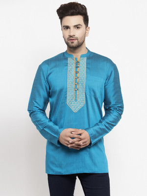 Arch Element Men Solid Straight Kurta(Blue)