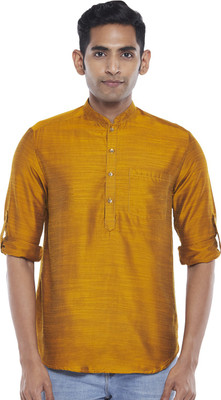 Indus Route by Pantaloons Men Solid Straight Kurta(Yellow)