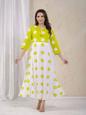 saadgee Women Polka Print Anarkali Kurta(Green)