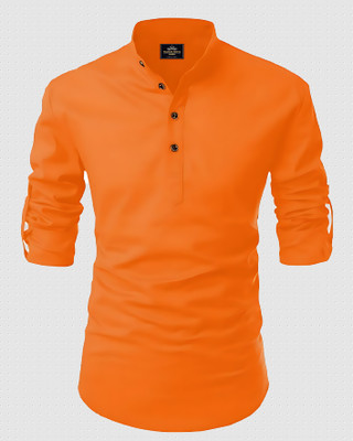 LIMRO Men Solid Straight Kurta(Orange)